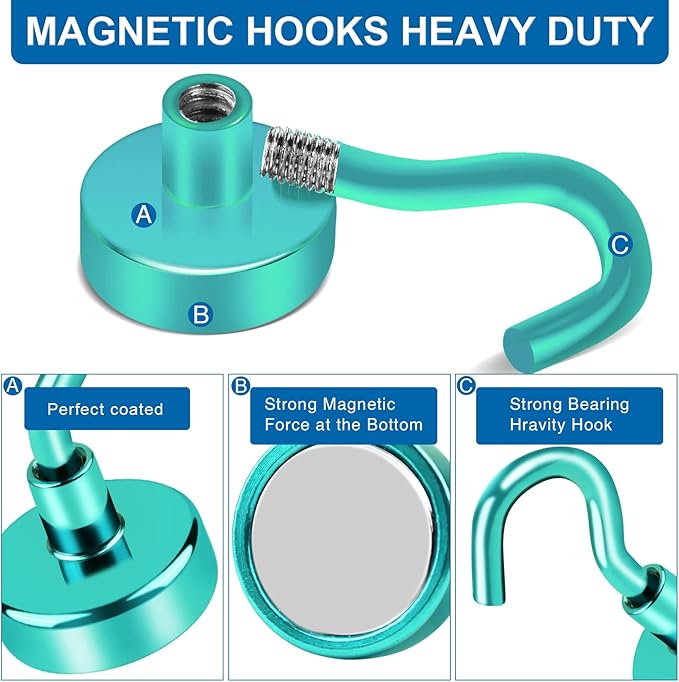 LOVIMAG Cruise Ship Essentials, 110Lbs Cruise Door Magnets, Green Magnetic Hooks, Magnetic Hooks Heavy Duty for Hanging Celling, Grill, Refrigerator Kitchen-6 Pack