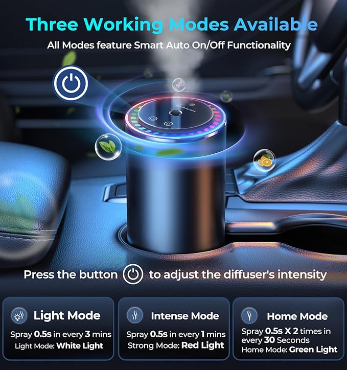 Oil Diffuser for Home and Car Smart Air Freshener, Auto On/Off by AI Chip, Built-in Battery, Works Silently, Refill Oil Aroma with 120 Days Long-Lasting Scent, Gifts for Men and Women-Lavender, Black