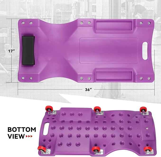 Auto Dynasty 36 Inches Mechanic Creeper, Automotive Garage Repair Low Profile Under Car Rolling Creeper with Padded Headrest, Plastic, Purple