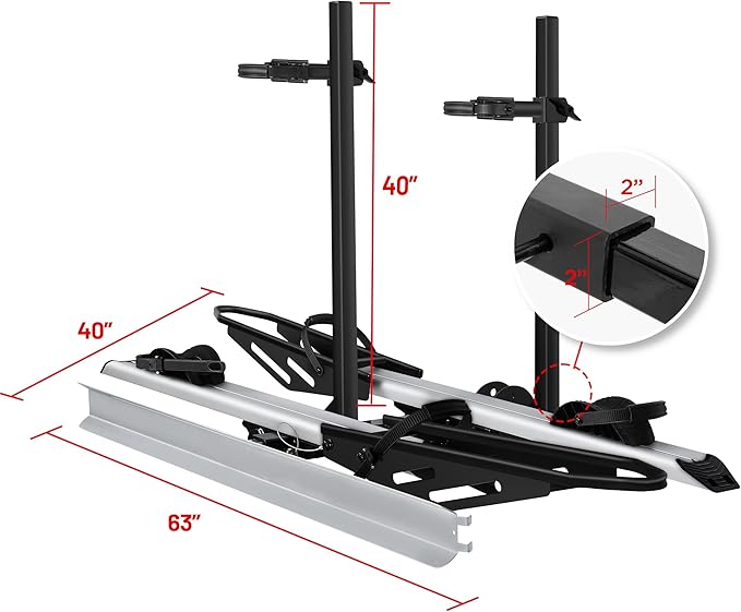 Hitch Mount Bike Rack with Ramp, 200 LB Capacity fits Cars, SUVs, RVs, Trailers, Trucks with 2 Inch Receiver