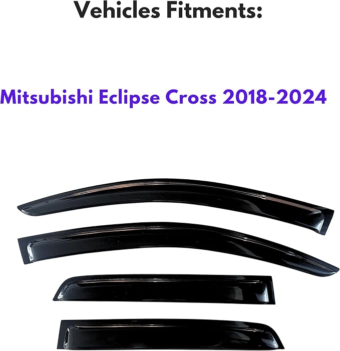 KPY Window Visor Compatible with Mitsubishi Eclipse Cross 2018-2024, 4PC Rain Guard Side Window Vent Deflectors Tape-On Style, 2018 2019 2020 2021 2022 2023 2024
