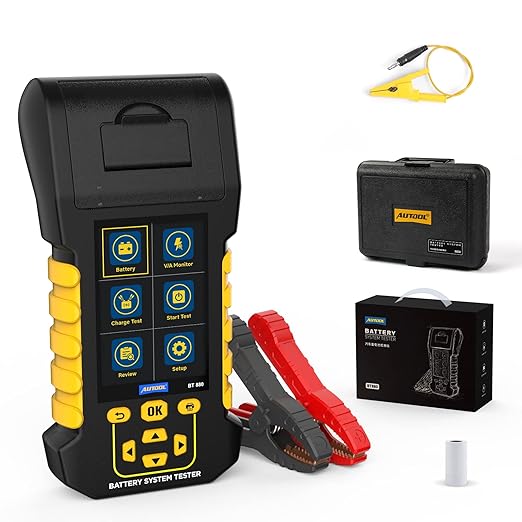 AUTOOL Car Battery Tester 12V 24V Automotive Battery Load Tester with Printer 20-2000CCA Alternator Tester, Cranking & Charging & Leakage Test, 3.2" Screen with Data Review Reverse Polarity Protection