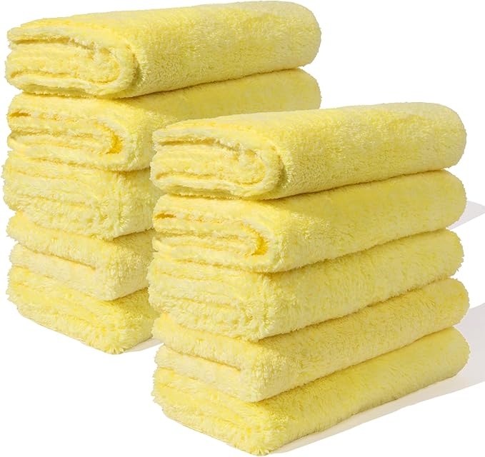Microfiber Cleaning Cloth - The Yellow Rags, Streak-Free Cleaning Towels for Car Wash and Housekeeping, Ultra-Absorbent with Cut Edges to Avoid Scratches (Pack of 10, 16"x16")
