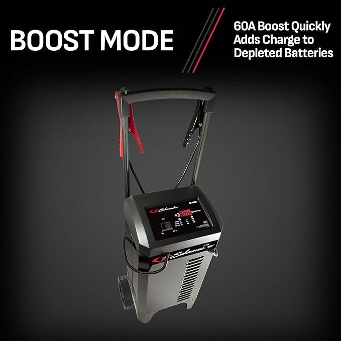 Schumacher Electric Wheeled Battery Charger and Engine Starter, SC1400, 4-in-1, Fully Automatic, 300 Cranking Amps, 60 Amp Boost Mode, 6 Volt, 12 Volt, for Car, Truck, SUV, and Marine Batteries