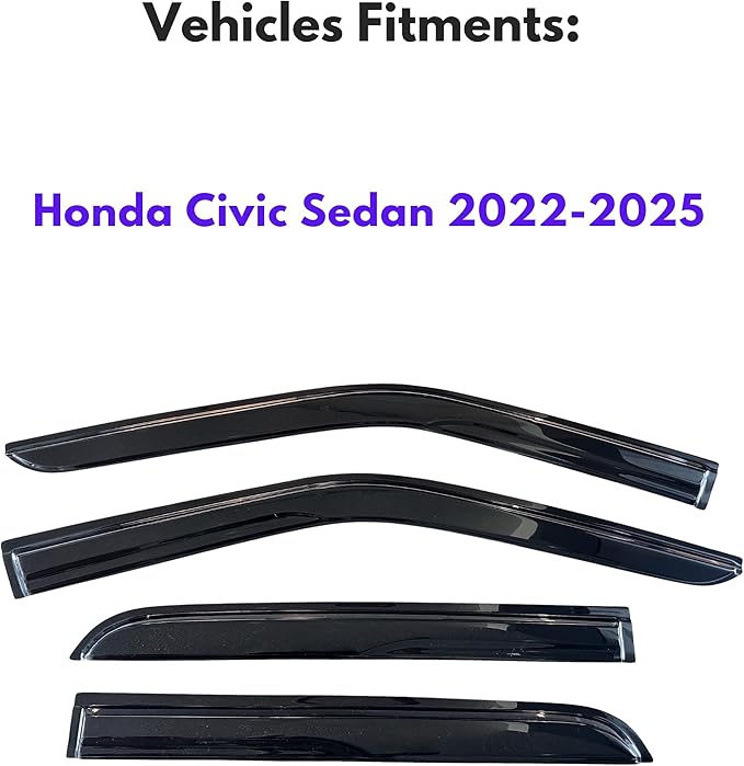 KPY Window Visor Compatible with Honda Civic Sedan 2022-2025, 4PC Rain Guard Side Window Vent Deflectors Tape-On Mugen Style, 2022 2023 2024 2025
