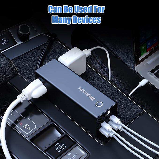 HITRENDS 300W Car Power Inverter Dual DC 12V to 110V AC Car Power inverters with PD 36W USB-C & 24W USB-A, Car Plug Converter with Switch and Current LCD Screen