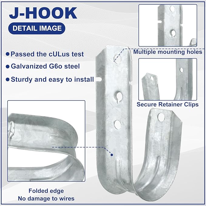 Gisafai 100 Cable Support J Hook, Cable Hooks for Hanging, Heavy Duty Metal Hooks for Wire Management, G60 Galvanized Steel (2 Inch)
