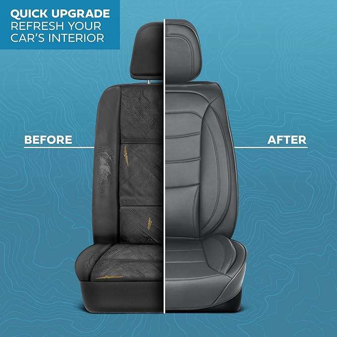 Elite Edition Faux Leather Seat Covers for Cars, Trucks, & SUV - 2 Charcoal Car Seat Covers for Front Seats - Universal Fit Car Accessories Automotive Interior Protector for Most Vehicles