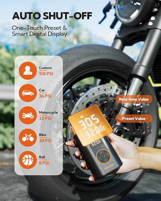 Tire Inflator Portable Air Compressor, Mini Cordless Air Pump 3X Fast Inflation with Pressure Gauge, 150 PSI Tire Inflator Rechargeable with LED Light for Car Motorcycle Bikes Balls Swim Ring
