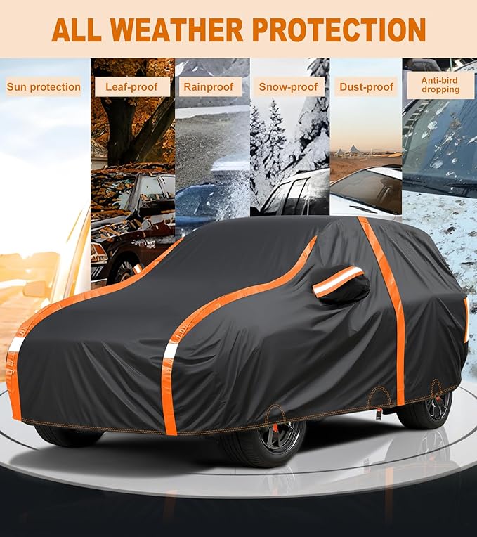 Car Cover Waterproof All Weather for SUV Automobiles UV Protection Snowproof Rain Sun with Door Zipper Full Exterior Outdoor Full Car Cover Universal Fit Up to 185"
