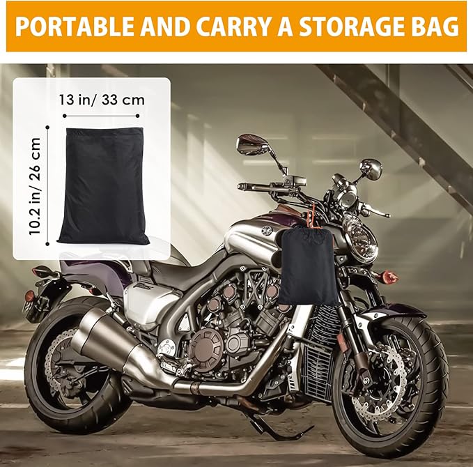 Motorcycle Cover All Season Universal Weather Waterproof Motorbike Cover with Lock-Holes & Storage Bag XXL Motorcycles Vehicle Cover for Harley Davidson, Honda, Suzuki, Kawasaki, Yamaha