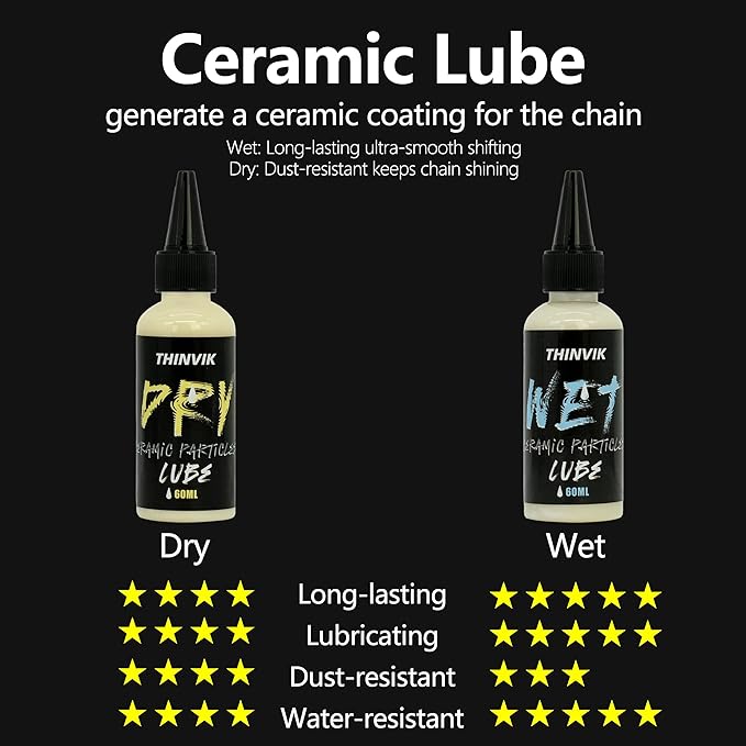 Thinvik Bike Lube and Cleaner Set with 500ml Chain Cleaner, 60ml Wet/Dry Lubricant and 4 Brush Tools for Cleaning Chains, Chainrings, Freewheel/Cassette