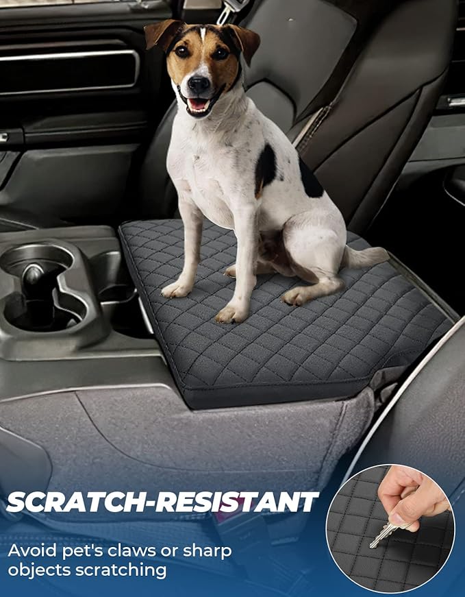ISSYAUTO Center Console Cover Compatible with 2019-2024 Ram 1500 New Model Jump Seat Console, Armrest lid Cover Leather Arm Rest Covering for Car, Durable Middle Console Cover Armrest Box
