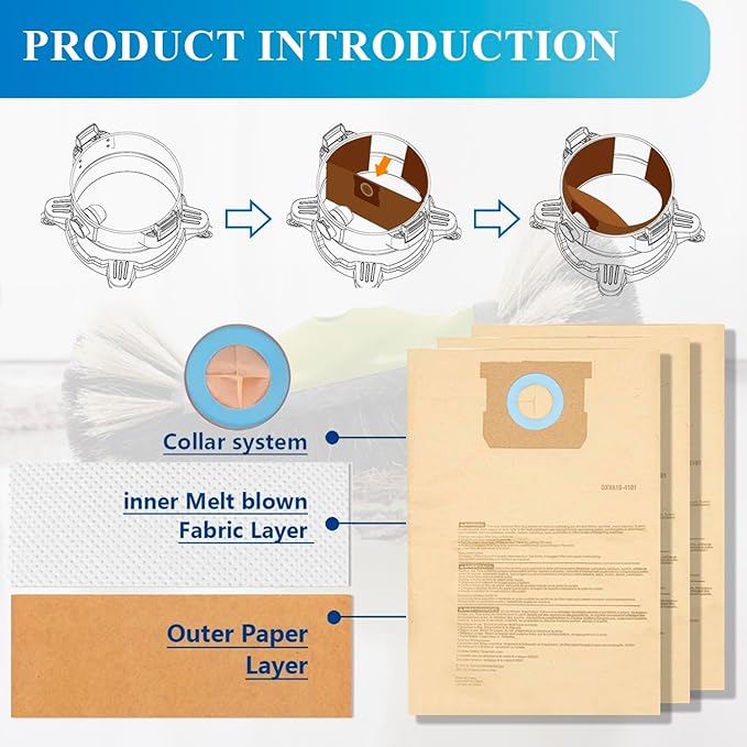 12 Pack DXVA19-4101 Dust Bag Compatible with DEWALT 6-10 Gallon DXV06P DXV09P DXV09PA DXV10P DXV10PL DXV10S DXV10SA DXV10SB Wet/Dry Vacuum Cleaners
