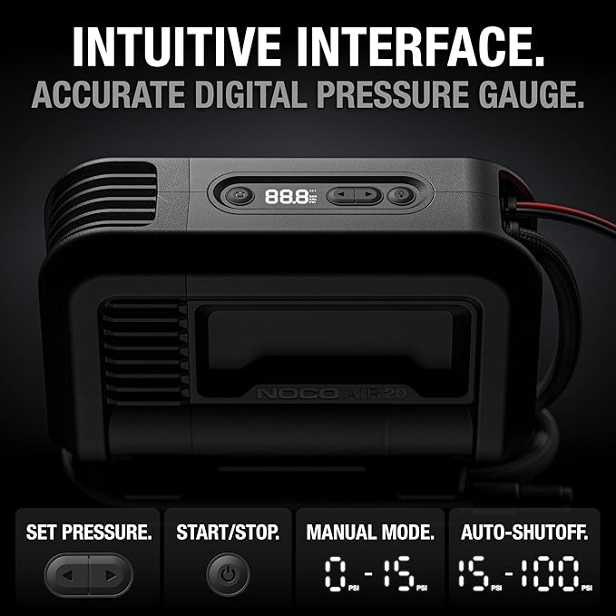 NOCO AIR20: UltraFast 20A Tire Inflator - 12V Portable Air Compressor Pump, 100 PSI Max – 47 SLPM Airflow Inflates 0–40 PSI in 2.5 Minutes – Digital Gauge + Auto-Shutoff