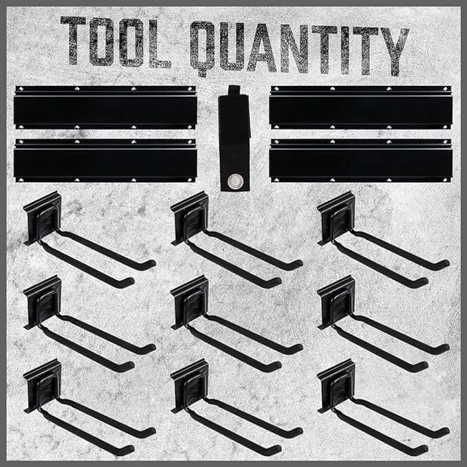 HORUSDY 64-Inch Heavy Duty Garage Organization Rack, 4 Packs Rails and 9 Adjustable Hooks, Tool Organizer Rack with Heavy Double Hooks Tracks Max Load 600LB
