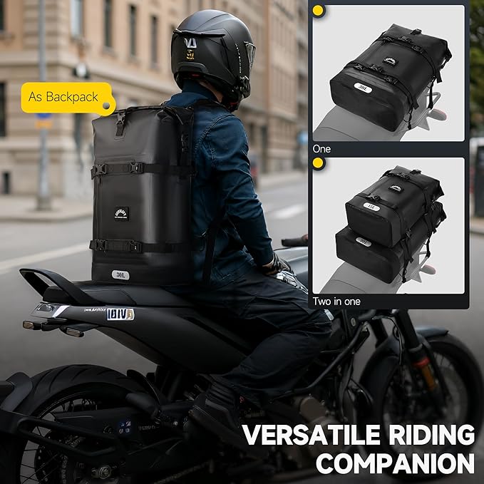 Motorcycle Tail Bag, 30L Waterproof Saddle Bag, 2 Size and 3 Color Options Motorcycle Travel Bag, PVC Luggage Bag, Rear Seat Bag, Classic Black GT-30BL