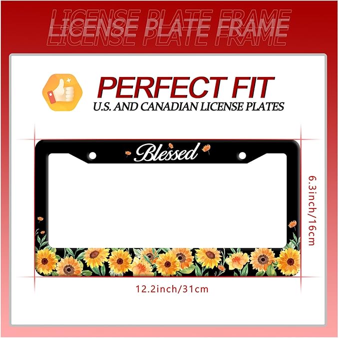 Watercolor Sunflower License Plate Beautiful Floral License Plate Stainless Steel Auto Parts Funny License Plate Decorative with Screws Size 12.3" x 6.3" for Women Men