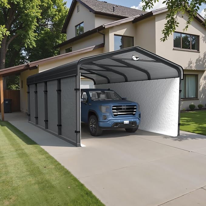 Metal Carport,Carport Canopy 12x20 Heavy Duty All Weather,Car Tent Garage with Galvanized Metal Roof,Metal Car Port for Snow,Outdoor Car Shelter,Grey