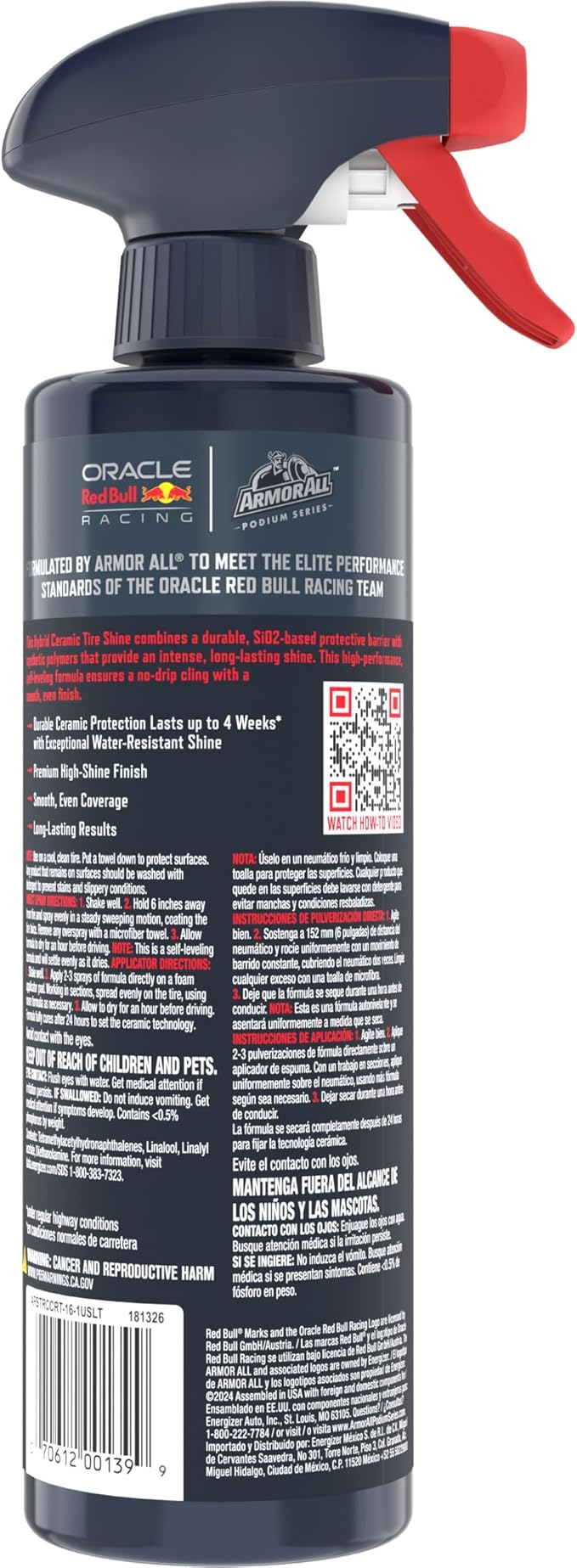 Armor All Podium Series Hybrid Ceramic High Gloss Tire Shine Spray, 16 fl oz, Long-Lasting Car Tire Shine Developed in Collaboration With Oracle Red Bull Racing