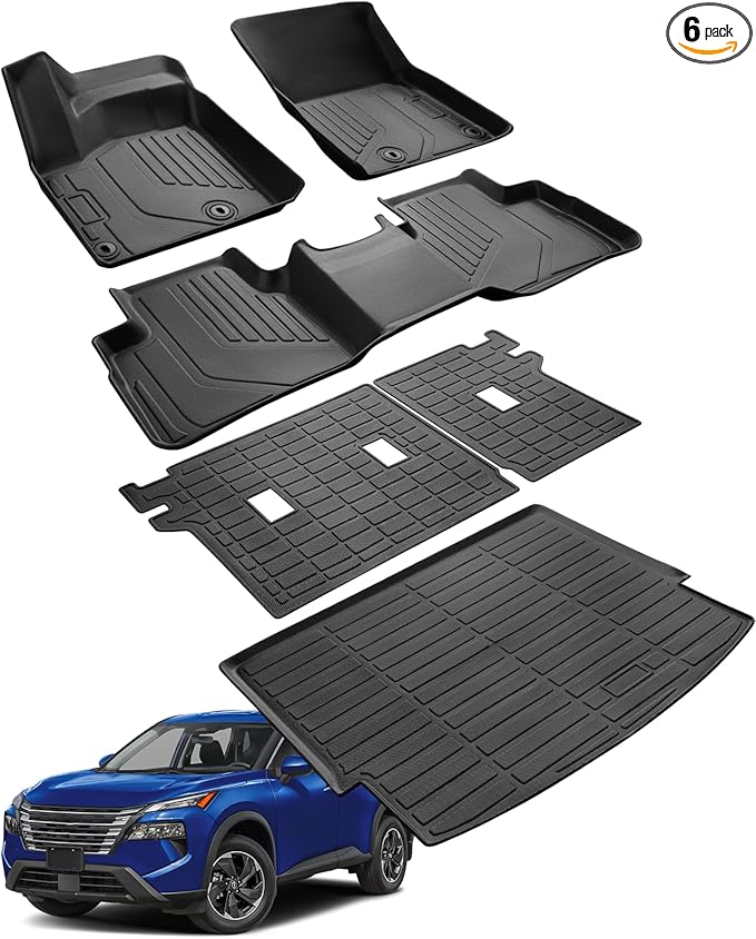 Floor Mats Full Set for Nissan Rogue 2021-2025 Accessories, All Weather Floor Mats Cargo Liner for Back of SUV, Rubber Mats for Car Floor, Custom Fit laser Tech Mat Heavy Duty Trunk Liner Black