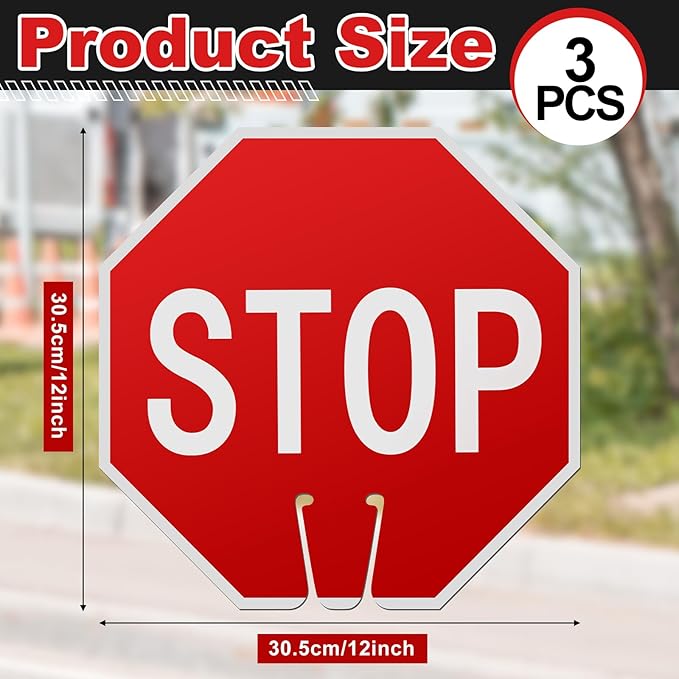 Geetery 3 Pcs Stop Signs 12 x 12 Inches PVC Traffic Cones Top Warning Signs Double Sided for Street Road Barricade Outdoor Weather Resistant Construction