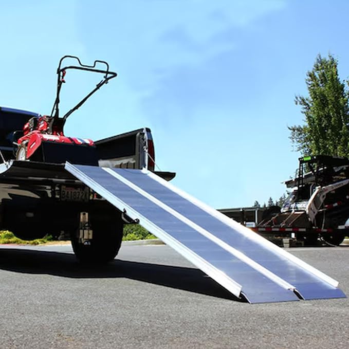 EZ-ACCESS TRAVERSE Singlefold Portable Loading Ramp Heavy Duty Aluminum Safe Non-Slip Platform with Carrying Handles, 4 Foot, Silver
