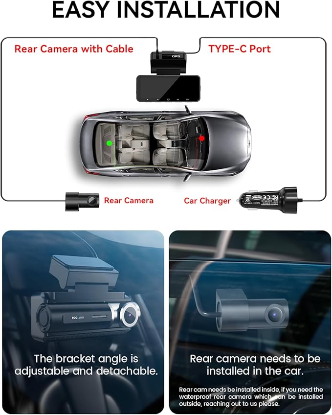 Dash Cam Front Rear 4K Built-in 5G WiFi GPS, Voice Control, 3.39 inch IPS Screen, Dual Dash Camera for Car Includes 64GB SD Card, Super Night Vision, 24H Parking Monitor, Supercapacitor, Type C, HDR