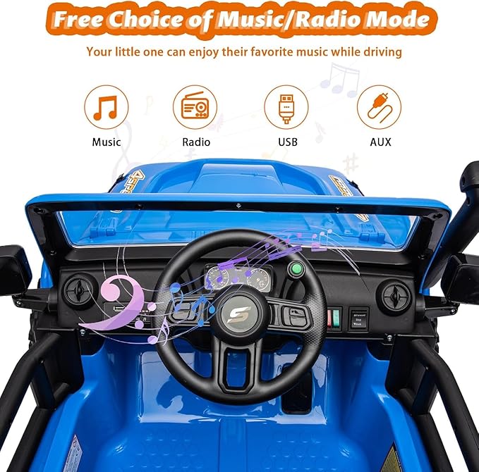 Hetoy 24V 2 Seater Ride On Car for Kids, Electric Truck with Remote Control, Ride on Truck w/ 4-Wheeler Suspension, 4x55W Powerful Engine, 4WD Battery Powered, LED Lights, Soft Braking(Blue)