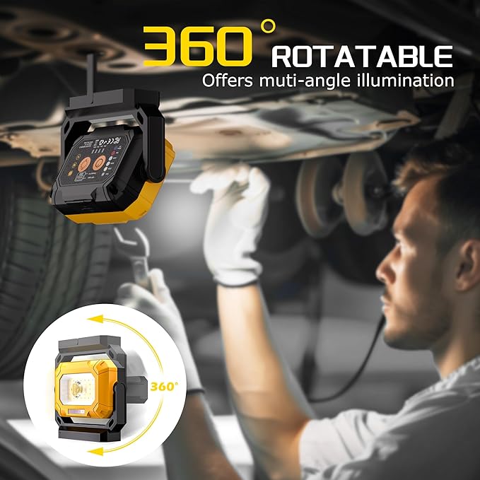 LED Work Light, 1500LM Magnetic Work Light with 360°Rotating Magnetic Stand & 15 Modes, 4000mAh Rechargeable Mechanic Light with Hook for Emergency Car Repairing, Father's Day Gift