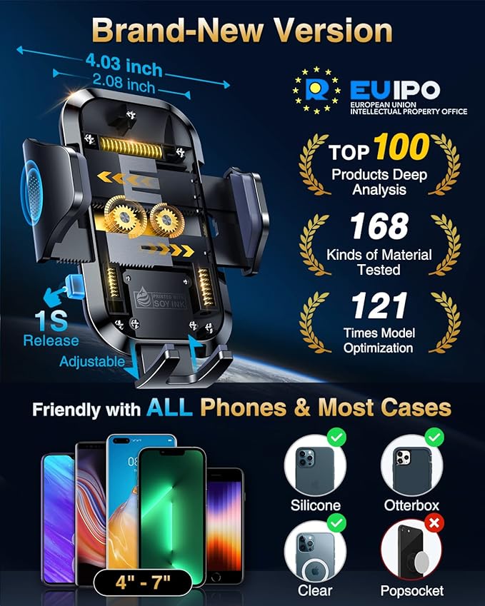 VANMASS 2025 【True Military-Grade】 Phone Holders for Your Car 【65 LBS Strongest Suction & Clip】 Ultimate Cell Phone Mount Dashboard Window Vent for iPhone 16 Pro Max 15 14 13 Samsung Android