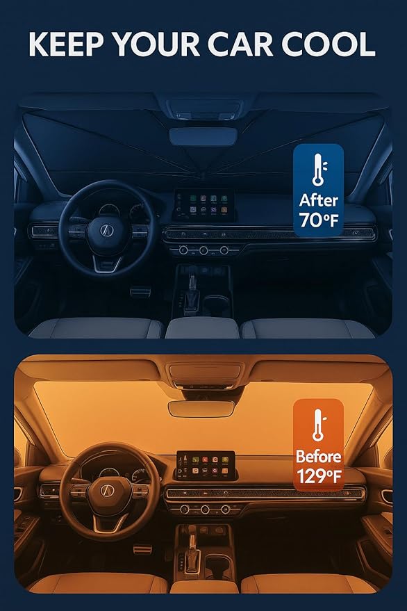 Proadsy Windshield Sun Shade Umbrella for Acura Integra 2023-2025 Foldable Car Umbrella Sunshade with Soft TPU Handle Spring Structure Crystal Cooling Material Protect Car from Rays & Heat