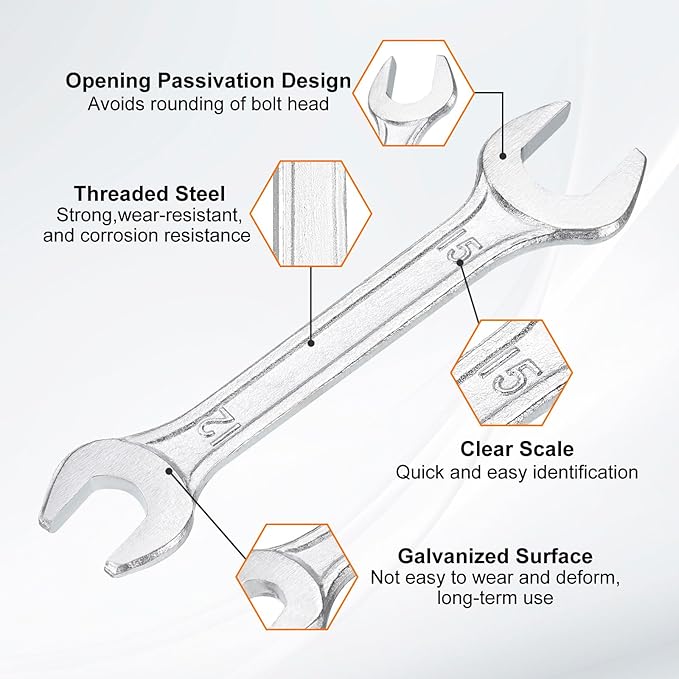 HARFINGTON Double Open End Wrench 12mm x 15mm Metric 15 Degree Offset Angle Small Flat Head Wrench Galvanizing Open Ended Spanner for Automotive Repair Furniture Assembly