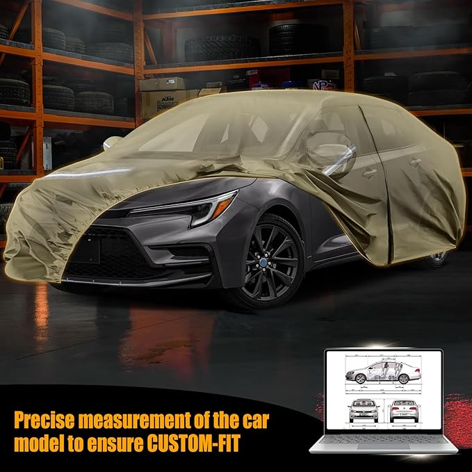 Waterproof Car Covers Replace for 2004-2025 Toyota Corolla Sedan, Multilayer Heavy Duty with Cotton Liner All Weather Car Cover with Zipper Door, Windproof Bands for Snow Rain Dust Protection
