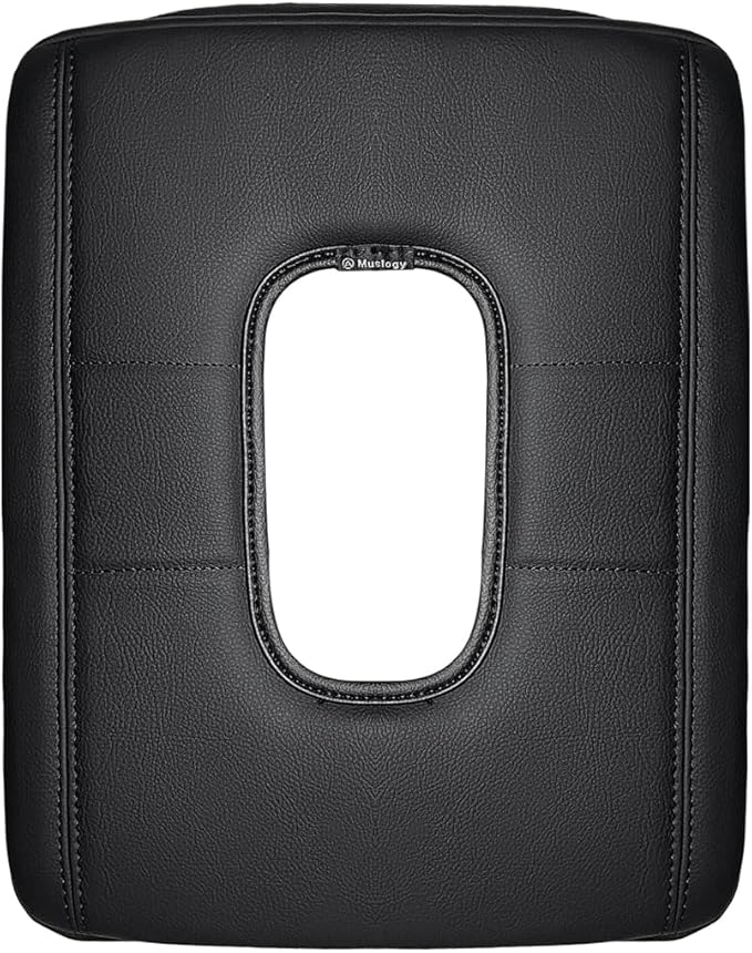 Muslogy Center Console Armrest Cover for Chevy Silverado & GMC Sierra 1500 2500 3500HD 2014-2018 Comfort Armrest Pad Arm Rest Cushion Vegan Leather Protector 1-Inch Extra Thick(Jump Seat ONLY)