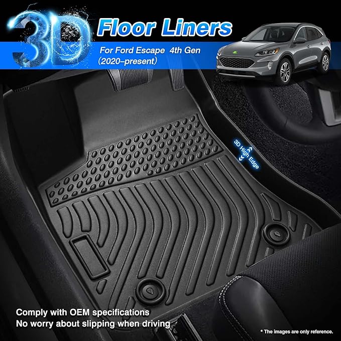 Floor Mats for Ford Escape (Hybrid/Plug-in Hybrid) 2020-2025 2026, All Weather Floor Liner for Escape Accessories Heavy Duty Waterproof