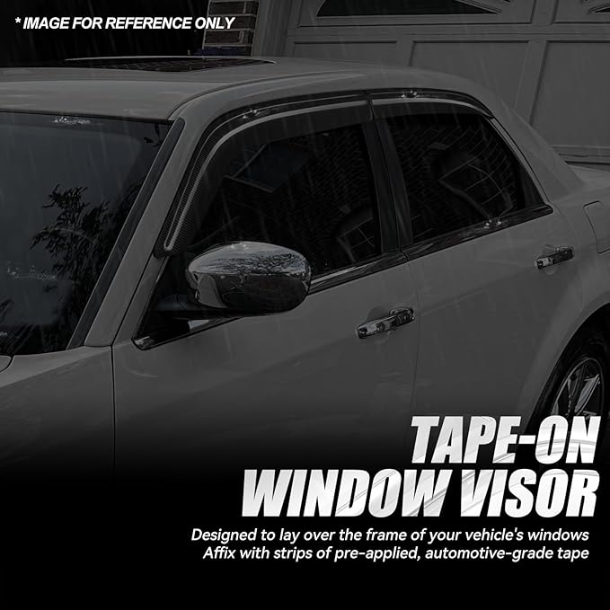 Auto Dynasty 4Pcs Carbon Fiber Pattern Window Visors Compatible with 2005 2006 2007 2008 2009 2010 Chrysler 300 Dodge Magnum, Tape-On Front & Rear Window Deflectors, Glossy Dark Smoke