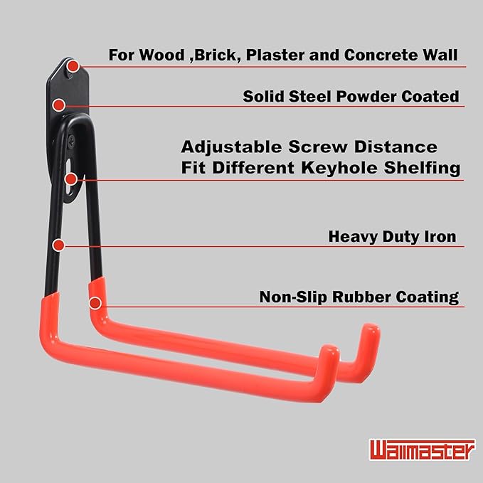 Wallmaster Garage Hooks Organizer Kit,12 Pack Adjustable Heavy Duty Shelving Hook,Wall Mount Utility Steel Garage Organization, for Organizing Garden Tools