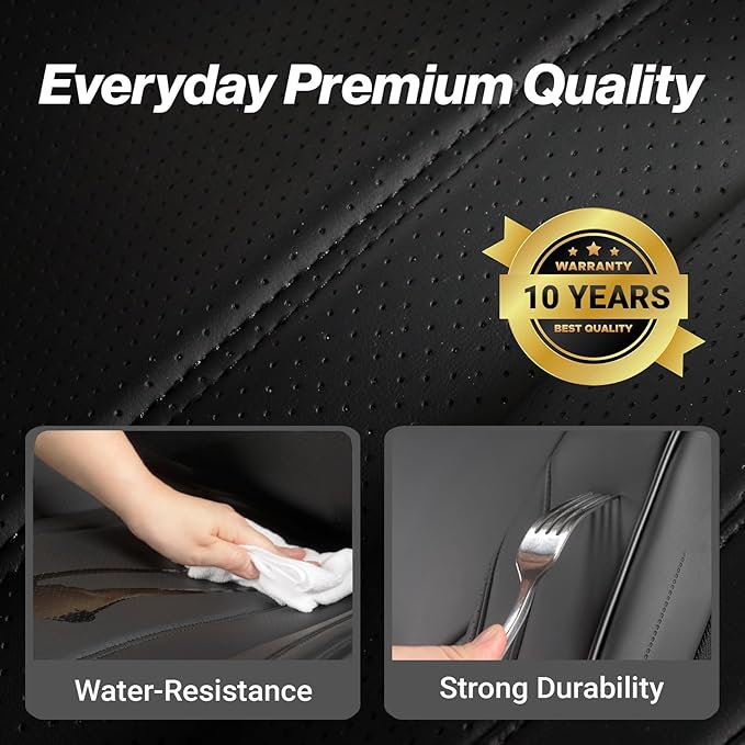 Coverland Custom Car Seat Covers Compatible with 2019-2025 RAM 1500 Crew Cab - Premium Leather Non-Slip Memory Foam Waterproof Cover Interior Protector Full Set-Black [See Size Chart-Size X122]
