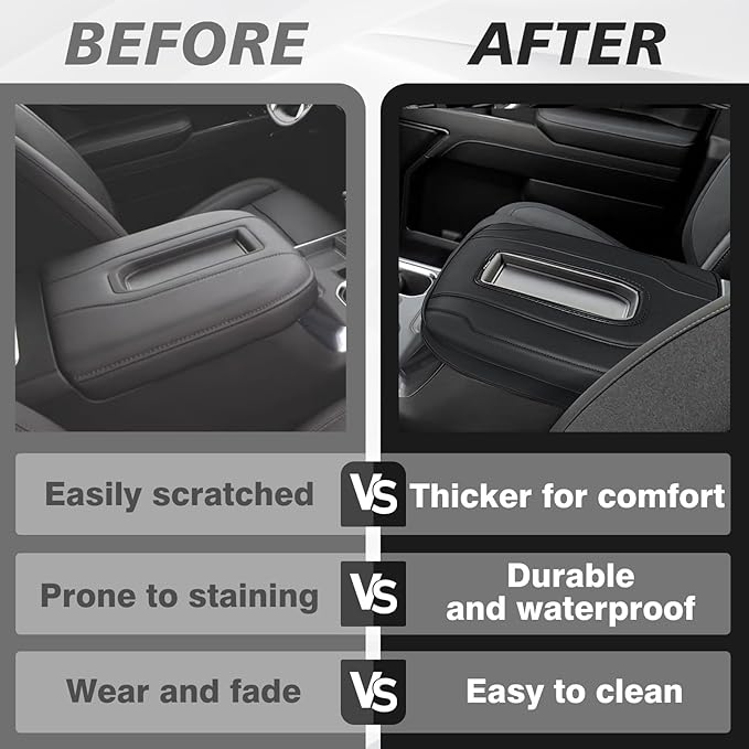 Muslogy Center Console Armrest Cover Compatible with Chevy Silverado & GMC Sierra 1500 2500 3500 2022-2025 Comfort Armrest Pad Arm Rest Cushion Vegan Leather Protector Regular Thick(Bucket Seat ONLY)