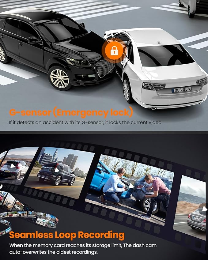 4K Dash Cam Front and Rear, Built-in WiFi GPS, 3.3"IPS Screen, HDR Night Vision Car Dash Camera, for App Control, G-Sensor, Loop Recording, Accident Record, Parking Monitor, Support 512GB Max