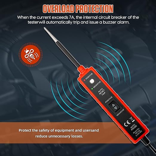 Power Short Circuit Probe Tester, 6V-24V LED Test Light, Short-Circuit Tracking Location and Buzzer Alarm, Automative Circuit Tester with Polarity & Continuity Test Function