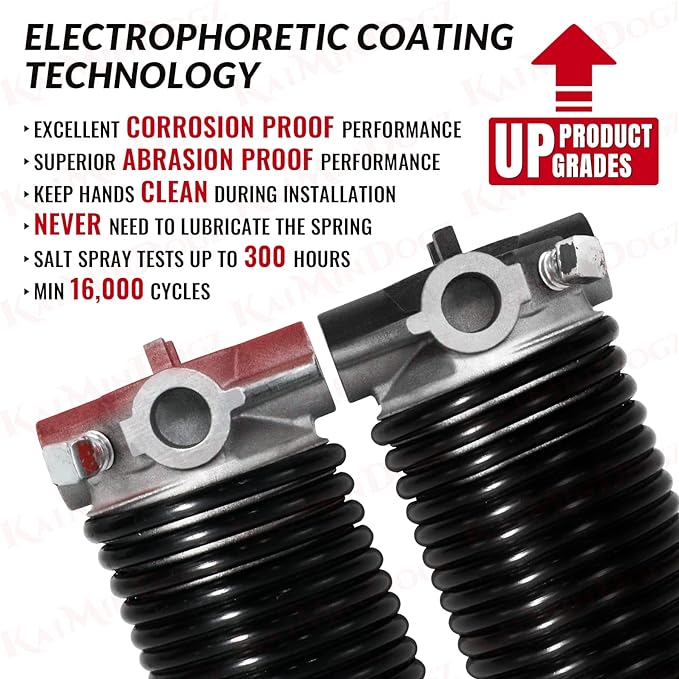 Pair of 1.75" Garage Door Torsion Springs Set with Non-Slip Winding Bars&Gloves, High Precision Electrophoresis Oil-Free Black Coated for Replacement, MIN 16,000 Cycles (0.218 x 1.75"x 26")