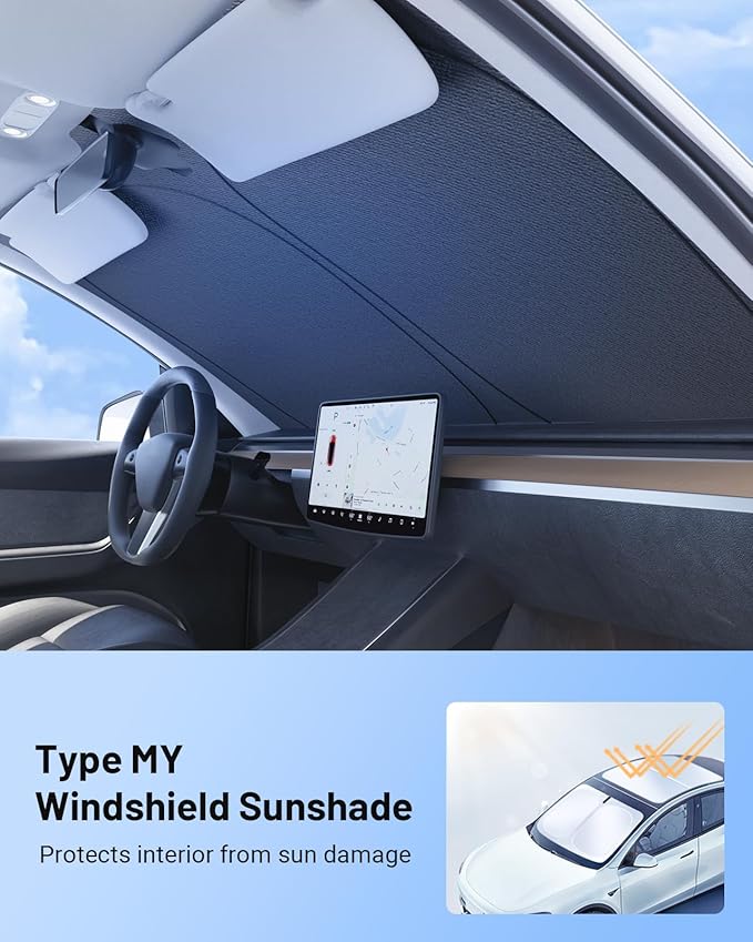 Compatible for Tesla Model Y 3Pcs Sunshade Windshield & Roof [No-Gap/Sag-Free], Portable Foldable Umbrella Heat Insulation for Tesla Model 2024-2025, Car Accessories
