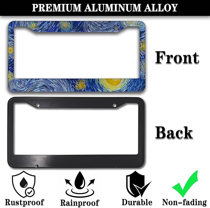 License Plate Bracket Multicolor License Plate Frames Starry Night by Aluminum Metal Car Accessory 2 Pack with Screw Covers Set