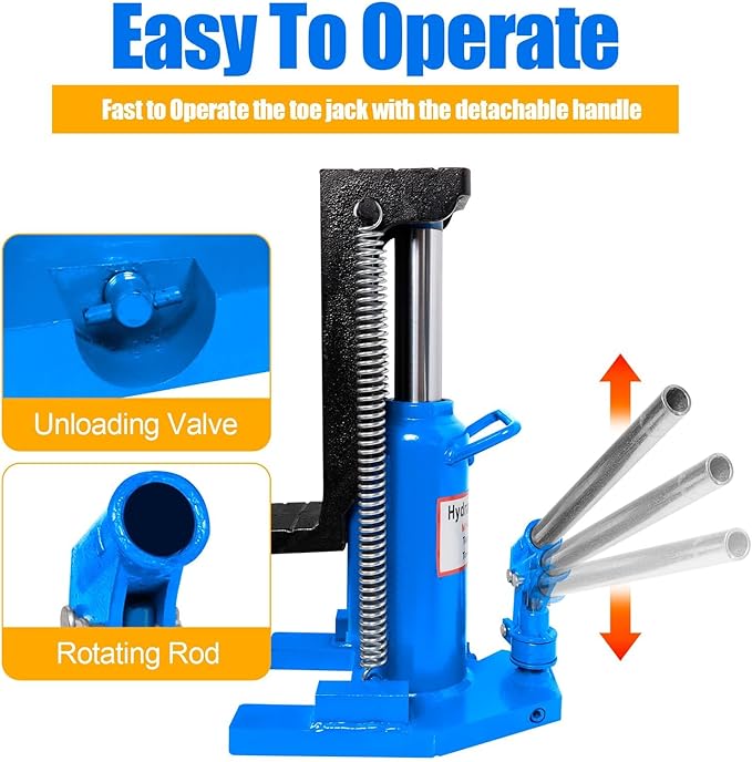 Hydraulic Toe Jack Lift, 10 Tons (Toe) to 20 Tons (Top), Stainless Steel Air Hydraulic Claw Jack with Handle, Hydraulic Jack, Claw Jack, for Garages, Airports, and Factories (Blue - 20 Ton)