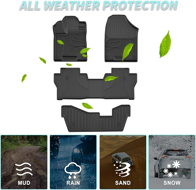 Floor Mats Compatible with Honda Pilot 8 Seats 2016-2022 (No Elite Models) - TTX LIGHTING All Weather Cargo Liner with Back Seat Cover TPE Trunk Mat & Backrest Mat & Floor Liners Pilot Accessories