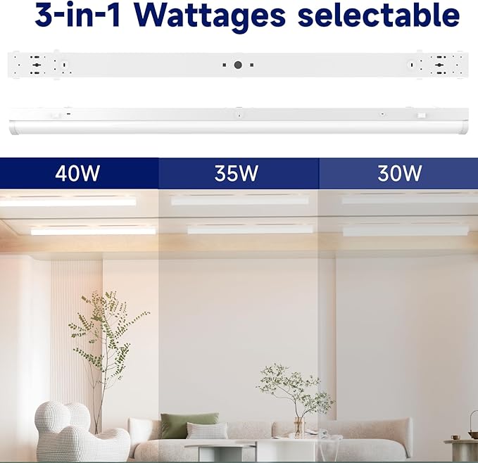4FT LED Linear Strip Light, LED Shop Lights 40W/35W/30W Selectable,4 Color Selectable 3500K-6500K Adjustable,0-10V Dimmable Commercial Garage Office Ceiling Light Fixture, ETL DLC Listed (9 Pack)