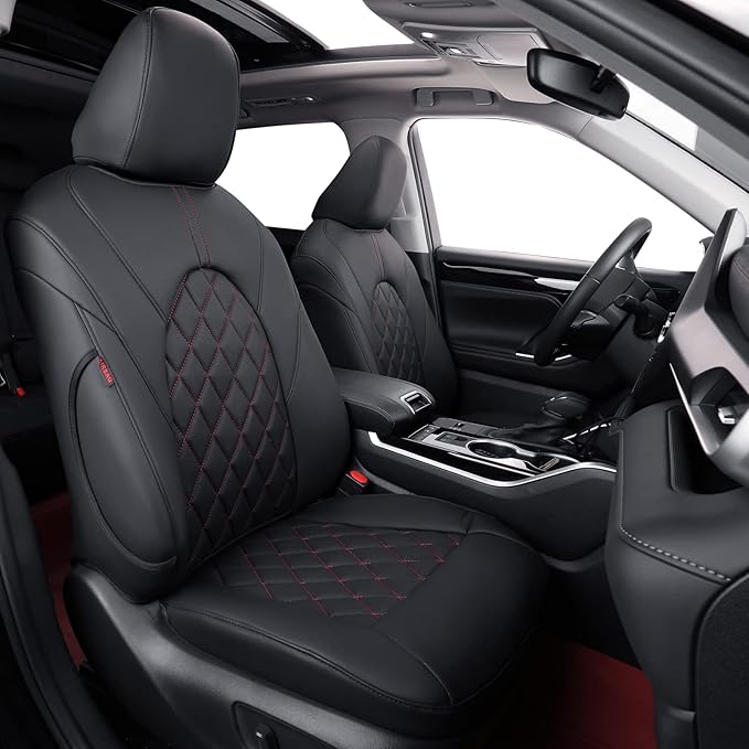 coverdream Custom Seat Covers Compatible with Select Toyota Camry Hybrid XLE,Hybrid XSE 2018 2019 2020 2021 2022 2023 Models - Leatherette (Black/Red,Full Set)