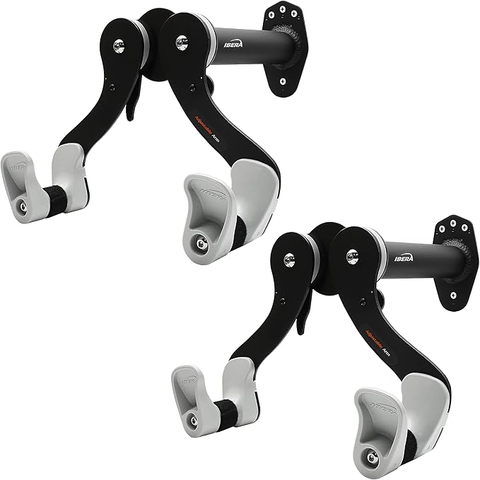 Ibera Bike Wall Mount - Secure Bike Storage up to 18kg with Adjustable Frame Holder & Soft Rubber Cradles - Garage Bike Rack for Road, MTB, Kids, Hybrid Bikes - Easy Installation & Space-Saving Design